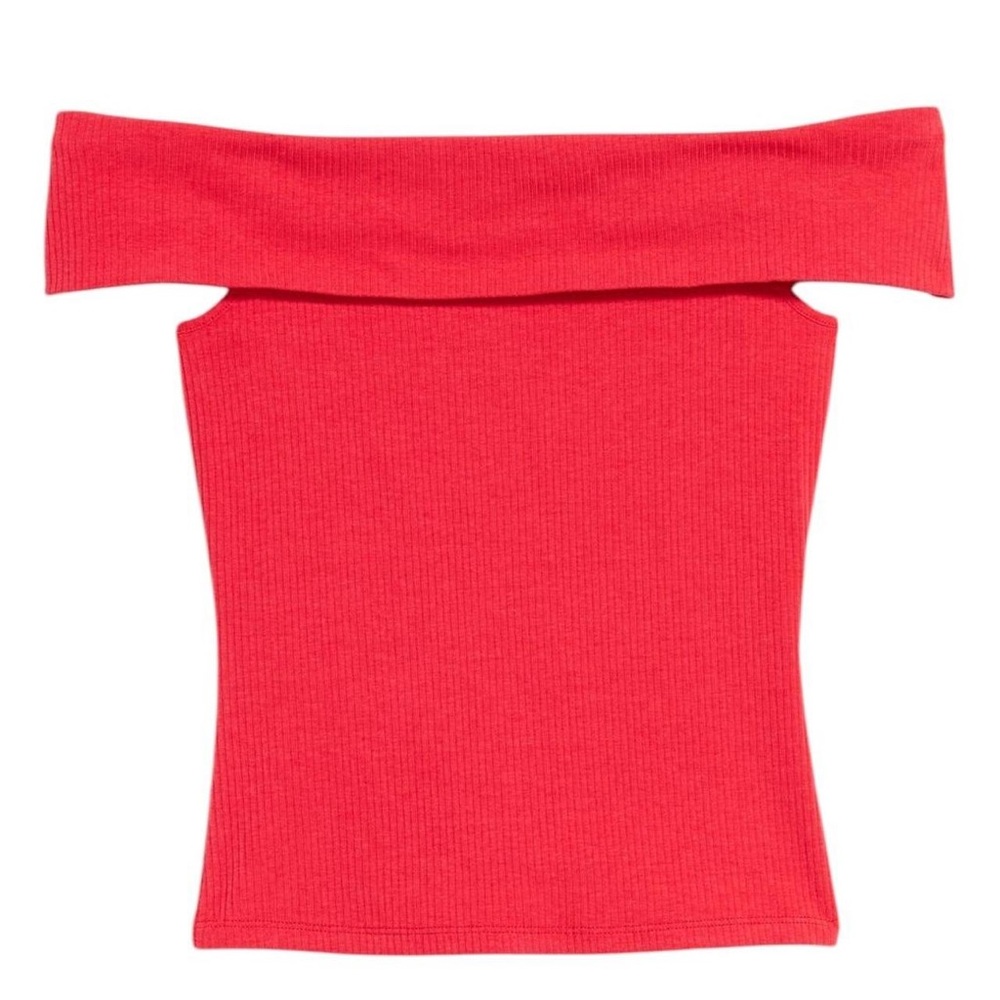 Off-Shoulder Ribbed Red Top - Picture 3 of 6